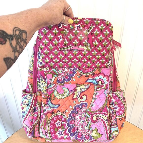 Vera Bradley Pink Floral Paisley Quilted Backpack Travel School Bag main image 5